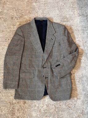 Farah Clothing 70% Wool Herringbone Sports Coat Men Blazer 40R Vintage Plaid EUC